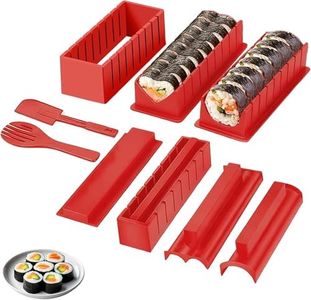Sushi Making Kit, 10PCS Sushi Maker Set, Easy DIY Sushi Roller with Rice Molds, Plastic Sushi Set for Beginners & Home Kitchen (Red)