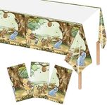 AURORAPARTY 3pcs Vintage Bear Tablecloth Baby Shower Table Cover 1st 2nd 3rd Watercolor Forest Birthday Party Supplies for Kids Boys Girls, Rectangle Plastic 54 x 108 Inches