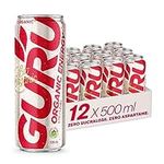 Guru Organic Energy Drink - Lite - Revitalize Your Day with GURU Plant Based Lite Energy Drink - Recharge and Stay Focused - Low Calories - Healthy Ingredients - Natural Caffeine - 500ml (Pack of 12)