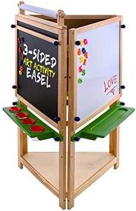 U.S. Art Supply Children's 3-Sided Art Activity Easel with Chalkboard, Large Paper Roll, Shelf & Plastic Paint Cups