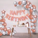 Party Propz Rose Gold Birthday Decorations Supplies Birthday Star Foil Balloons With Happy Birthday Balloons Banner (cardstock) Led Light 77Pcs For Girls Women Mom 16th 18th 21st 60th 30th 50th