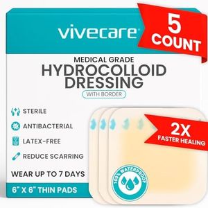 Vive Hydrocolloid Bandages - Large Sterile Blister Dressings - Medical Gauze Pads for Bed Sores, Burns, Cysts and Ulcer Treatment - Highly Absorbent Individual Patches - Non-Stick Padding (6" x 6")