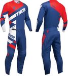 Thor Mx Adult Motocross Jersey and Pant SECTOR CHEV 2021 Adults Race Suit Quad Bike Trial ATV BMX Off Road Enduro Shirt and Trouser Set Red/Navy (TOP (L),34 inches)