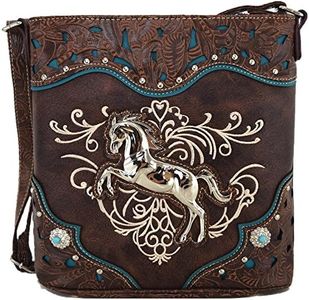Western Cowgirl Style Horse Cross Body Handbags Concealed Carry Purses Country Women Single Shoulder Bag, Coffee, L