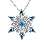 Elensan Women's 925 Sterling Silver Blue Crystals Snowflake Pendant Fashion Necklace Collarbone Chain, Crystal, Cubic Zirconia