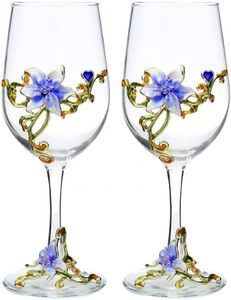 Simcat Handmade Painted Enamel Flower Glass Wine Glasses Transparent Refined Goblet, Stem For Cabernet, Gifts (Blue double gift box,2 Gift Box)