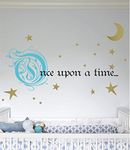 Once Upon a Time Story Book Quote Vinyl Wall Decal Removeable Baby Girl Nursery Fairy Tale Design Sticker (Blue, Gold, Black, 9x22 inches)