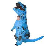 Inflatable Dinosaur Costume for Kid Blow up T-t-rex Outfit Funny Halloween Dino Costume Suit (Blue)