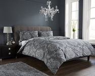 LOOMS & LEAVES ROYAL DAMASK DUVET QUILT COVER SET IN SINGLE DOUBLE KING SIZES (GREY, KING)