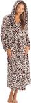 KATE MORGAN Ladies Dressing Gown Fluffy Super Soft Hooded Bathrobe for Women Plush Fleece Perfect Loungewear Long Robe | Gifts for Women S LEOPARD