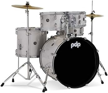 Pacific Drums Center Stage Complete Drumkit, 5 Drum Set, Diamond White Sparkle, 7x10, 8x12, 14x16 Floor, 16x22 Kick, 5x14 Snare (PDCE2215KTDW)