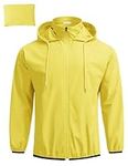 COOFANDY Packable Rain Jacket Men Lightweight Waterproof Raincoat with Hood for Hiking Running Yellow