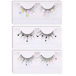 Skynest False Eyelashes, Dramatic Glitter Sequin Lashes with Colorful Heart/Black Heart/Colorful Flower Makeup DIY Lashes Decorative for New Year Christmas Halloweens Cosplay Party(3 Pairs)