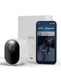 Arlo Ultra 3 Security Camera Outdoor Wireless, 4K UHD, 180 View, AI Detection, Auto Tracking, Colour Night Vision, CCTV, Arlo Secure Trial Included, 1 Camera with Smarthub for Local Storage, White