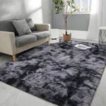 Shag Rugs Fluffy Area Rugs 4x5.2 Ft, Large Tie-Dyed Plush Fuzzy Rugs, Ultra Soft Modern Furry Rugs for Bedroom, Anti-Skid Indoor Carpets Nursery Rugs for Kids Room Home Decor (Deep Grey, 120 * 160cm)