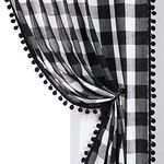 White Black Buffalo Check Curtains for Living Room 84" Gingham Plaid Pom Pom Curtain Panels for Bedroom Vintage Farmhouse Semi Sheer Curtain Drapes for Kitchen Dorm Guest Room Rod Pocket 2pcs