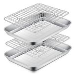 9 Inch Toaster Oven Pan and Rack, P&P CHEF Stainless Steel Mini Toaster Oven Trays and Baking Racks Set for Meat Cookie, Oven & Dishwasher Safe, (2 Pans + 2 Racks)