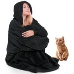 Oversized Wearable Blanket Hoodie for Women Men, Thick Plush Fleece Hoodie Blanket Sweatshirt with Giant Hood & Pocket, Cozy Hooded Blanket Adult as A Gift Indoor & Outdoor, Black