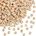 PH PandaHall 1060pcs 10mm Alphabet Wooden Beads Random Natural Square Wooden Beads Wooden Loose Beads with Initial Letter Cube Beads Letter Beads for Jewelry Making and DIY Projects