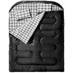 MEREZA Flannel Double Sleeping Bag for Adults Mens, XL Queen Size Two Person Sleeping Bag fo Camping 2 Person Sleeping Bags for Hiking Backpacking Cold Weather & Warm