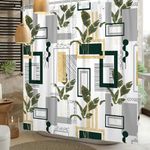 ChloropLastid Modern Emerald Green Shower Curtain Abstract Green Grey Gold Geometric Line Leaves Mid Century Shower Curtain 72 x 72 inch Boho Minimalist Aesthetic Bathroom Decor Waterproof Fabric