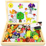 Jojoin Wooden Magnetic Puzzle - 110 PCS Magnetic Puzzle Board, Animal Pattern Games Double Sided Jigsaw, Educational Drawing Easel Blackboard Wood Toys for Boys Girls Kids Toddler 3+ Year Olds