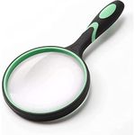 oddpod™ 8X Handheld Magnifying Glass with X-Large 100mm Lens & Non-Slip Soft Rubber Handle for Book Newspaper Reading, Insect and Hobby Observation, Classroom Science (Green)