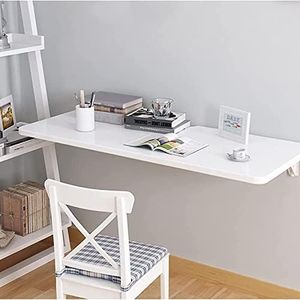 Folding Wall Mounted Desk Foldable Writing Desk White Wall Mounted Floating Folding Table, Drop Leaf Dining Table Storage Rack Shelf for Office Home Kitchen (90x50cm)