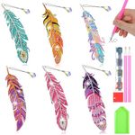 Diamond Art Painting Kit Bookmarks, 6 Pcs DIY Feather Rhinestones Bookmark with Crystal Pendant for Kids Teens Adults, Acrylic Art and Crafts for Age 5-12 Girls Gift