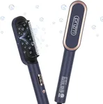 Prizm Hair Straightener Brush, 20s Fast Heating, Negative Ions Hair Straightening Brush with Less Frizz, 4 Temp Settings & LED Display, Anti-Scald Design, Gift for Women, Dual Voltage, Prussian Blue