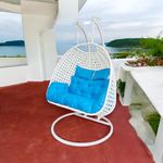 Iron Happy Star Outdoor Furniture Double Seater Swing, Beautiful Swing With Stand (White Swing With Sky Blue Cushion) (Sky Blue), 208 Centimeters, 208 CM, 122 CM