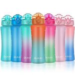 OLDLEY 450ml/15oz Kids Water Bottle with Straw Childrens Boys Girls Toddler Reusable Drink Bottles with Times Markings for School Home Camping Outdoor Sports BPA Free Leakproof Durable