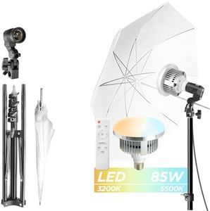 LimoStudio (LED Super Bright) 85W Next Gen. Remote Bulb, 6300 Lumen, 3200K-5500K Color Control, 33 in. White Umbrella Reflector, Upgraded 11 ft. Cable Light Socket, Photo Studio Lighting Kit, AGG1754