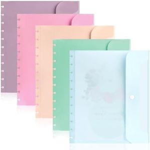 5 Pack Letter Size Discbound Pocket 8.5 * 11.1 Inch Discbound Notebook Planner Binder Pocket Dividers Plastic Envelopes For School Office Home Work Organizer