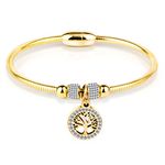 Luluadorn Gold Plated Tree of Life Charm Bangle Bracelet for Women Birthday Gifts Magnetic Clasp Stainless Steel Jewelry