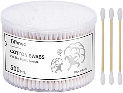 Tifanso 500 Count Cotton Swabs, Natural Double Round Cotton Tip Cotton Buds with Strong Wooden Sticks for Ears, Cruelty-Free Ear Swabs, Wooden Cotton Sticks with Storage Box