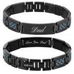 Willis Judd DAD Titanium Bracelet Engraved Love You Dad with Blue Carbon Fiber Adjusting Tool & Gift Box Included