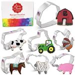 Farm Cookie Cutters 7-Pc. Set Made in The USA by Ann Clark, Rooster, Cow, Pig, Lamb, Horse, Barn and Tractor