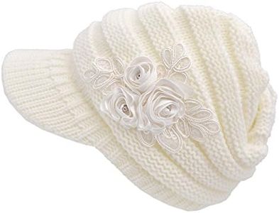 Tuopuda Chapeau d'hiver Femme Fleur Decor Crochet à Tricoter Bonnet visière Chapeau