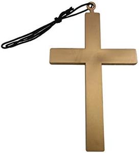 Nicky Bigs Novelties Large Plastic Gold Monk Cross - Priest Nun Cross Costume Accessories - Crucifix Necklace Costume Prop, 5 x 9 Inches