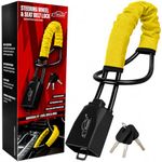 Xtremeauto Steering Wheel & Seat Belt Lock – Dual Anti-Theft Vehicle Security Lock with Cut Resistant Steel Cable, High Visibility Cover & 3 Keys – Universal Fit for Cars, SUVs & Vans (Yellow)