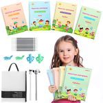 Handwriting Book Practice for Kids,Upgraded Reusable Handwriting Practice Copybook Preschool for Kids Age 3-8 ​Calligraphy (Enlarged-Version 4 Books +2 Pens+4 Pencil Grips +10 Refills+1 Handbag)