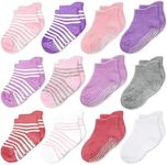 CozyWay Toddler Girl Socks With Grippers Non Slip Ankle Grip Socks for Girls Soft Comfy Cotton - 3T-5T Multi Color Pink - 12 Pack