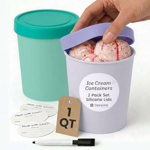 StarPack Freeze The Day Homemade Ice Cream Containers (2-Pack, 1 Quart) - Airtight Silicone Lids, BPA-Free Reusable Ice Cream Freezer Containers with Lids, Stackable, Lavender & Mint