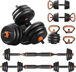 OKSTENCK 55LBS 4 in 1 Adjustable Dumbbell Set - Free Weights Dumbbells Set with Connecting Rod Used as Barbell & Non-Slip Handles & Kettle-Bell Base for Home and Gym