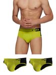 XYXX Men's Underwear Dualist IntelliSoft Antimicrobial Micro Modal Brief Pack of 3 (Lime Punch & Black;Lime Punch & Black;Lime Punch & Black; L)