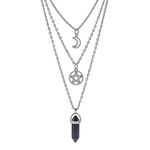 MJartoria Moon Pentagram Necklace Pentacle Crystal Chakra Necklace Charm Pendant Multi Layered Alloy Chain Choker Necklaces Set Gothic Jewelry Mother's Day Gifts Valentine's Day Mother's Day Gifts