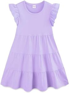 Bumeex Girls' Dresses Summer Spring Cotton Pocket Ruffle Crew Neck Sleeveless Tiered Swing Twirly Casual Sundress Playwear Clothing Clothes Lt Purple Size 10-11 Years