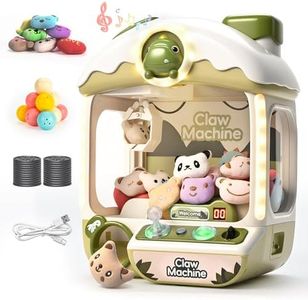 cossy Claw Machine for Kids, Mini Claw Machine with Light and Music, Cute Dinosaur Arcade Games Console with 24 Coins, 10 Toys and 10 Twist Eggs, Skill-Building Grabber Toy, for Kids 3+