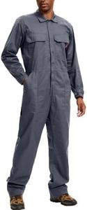 WORK IDEA Men's Coveralls Long Sleeve 100% Cotton Twill Workwear Jumpsuit Relaxed Fit, Grey, M